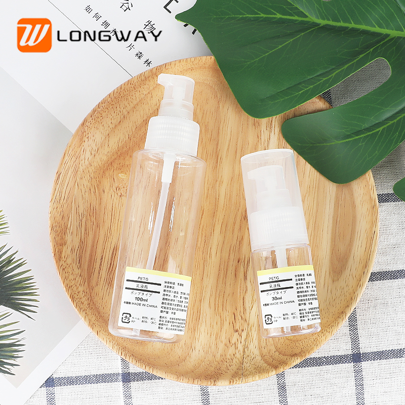 transparent plastic PETG bottle with lotion pump cosmetic packaging