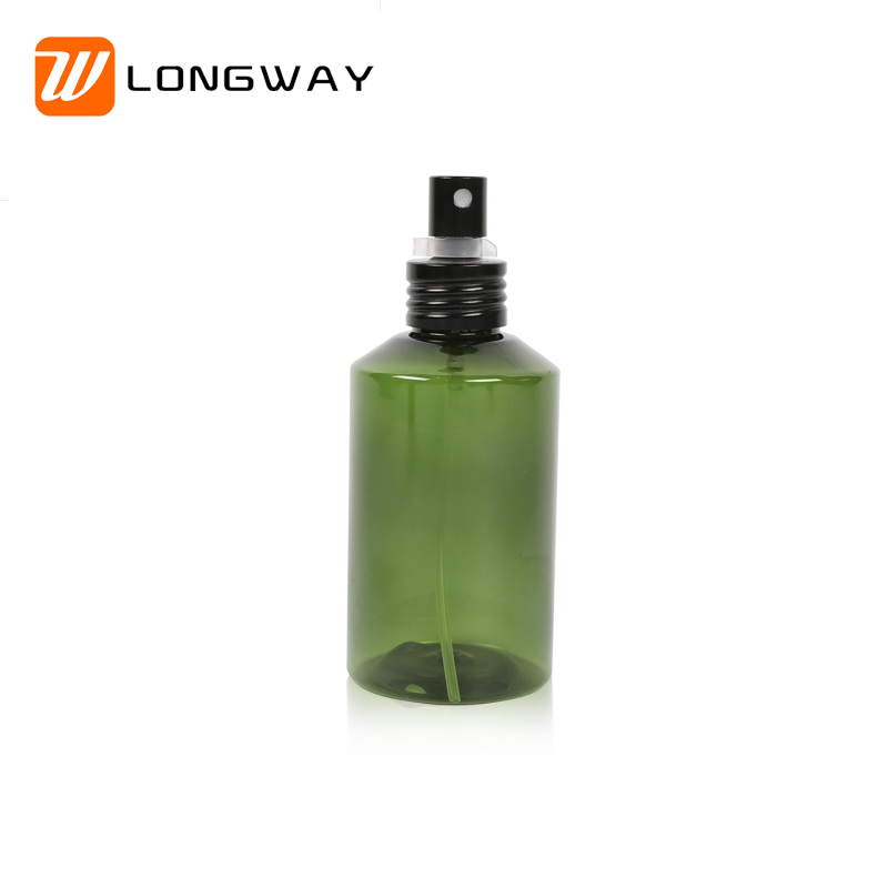 150ml dark green Inclined shoulder PET fine spray bottle for cosmetic packaging
