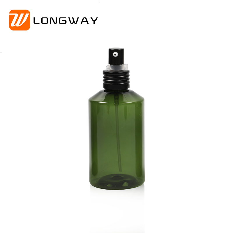 Sloping Shoulder Plastic Cosmetic bottle packaging empty pet bottle with spray