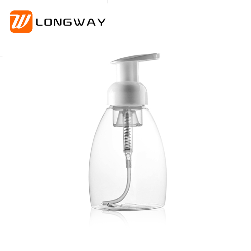 250ml empty oblate shape PET plastic liquid foaming soap pump bottle for hand wash sanitizer dispenser container