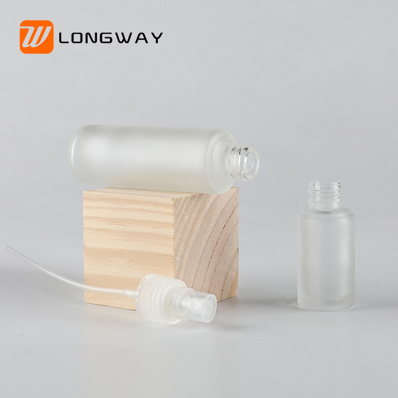 20ml 50ml cylinder shape flat shoulder frosted clear glass dropper bottle with sprayer