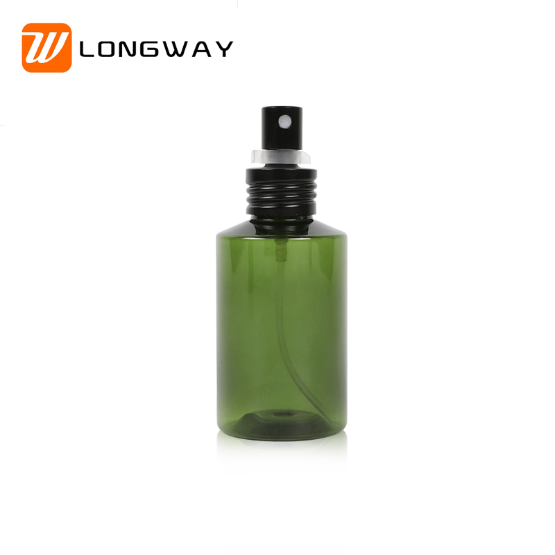 Unique 100 ml green cosmetic plastic packaging oblique shoulder body lotion cream spray bottle with pump