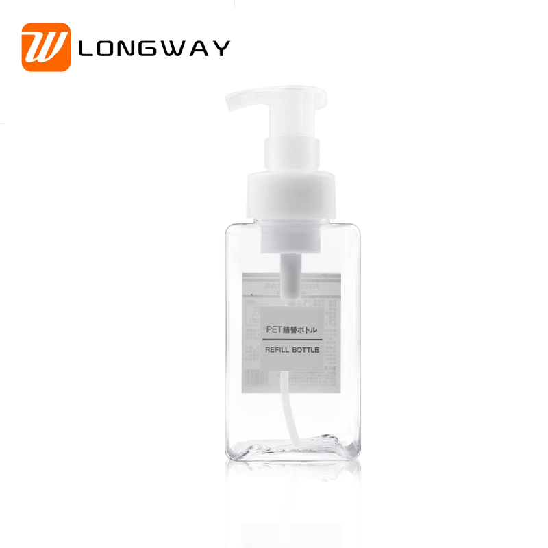 450ml plastic PETG custom square foam shampoo bottle for body shower