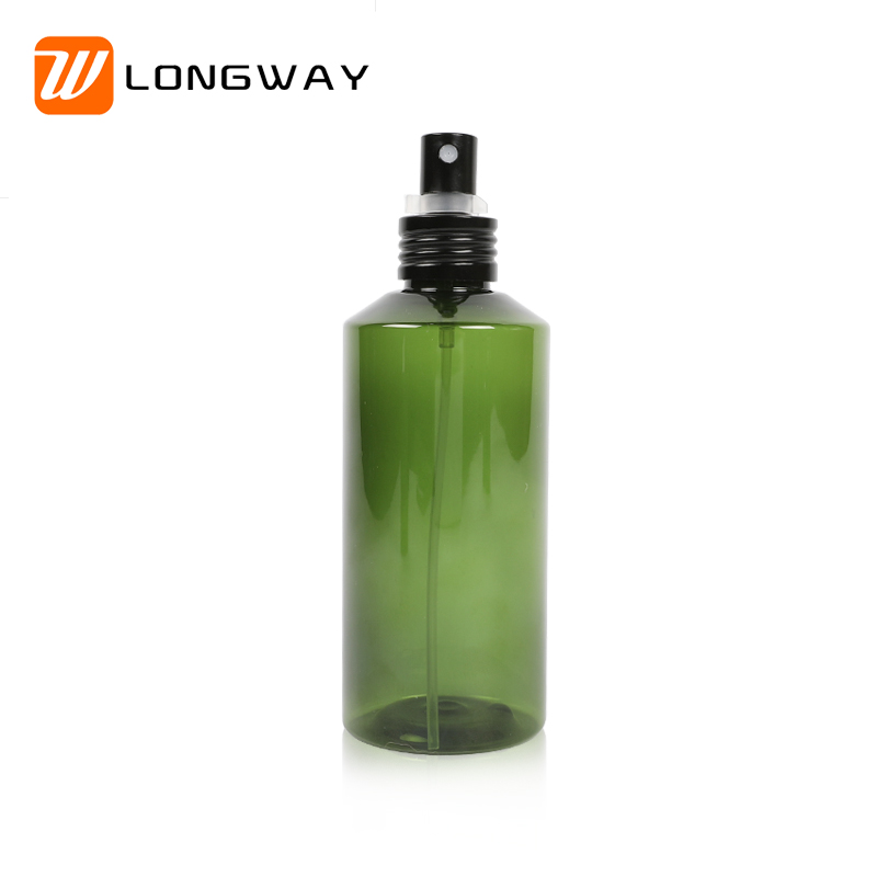 200ml PET dark green slant shoulder spray bottle with alumina spray head