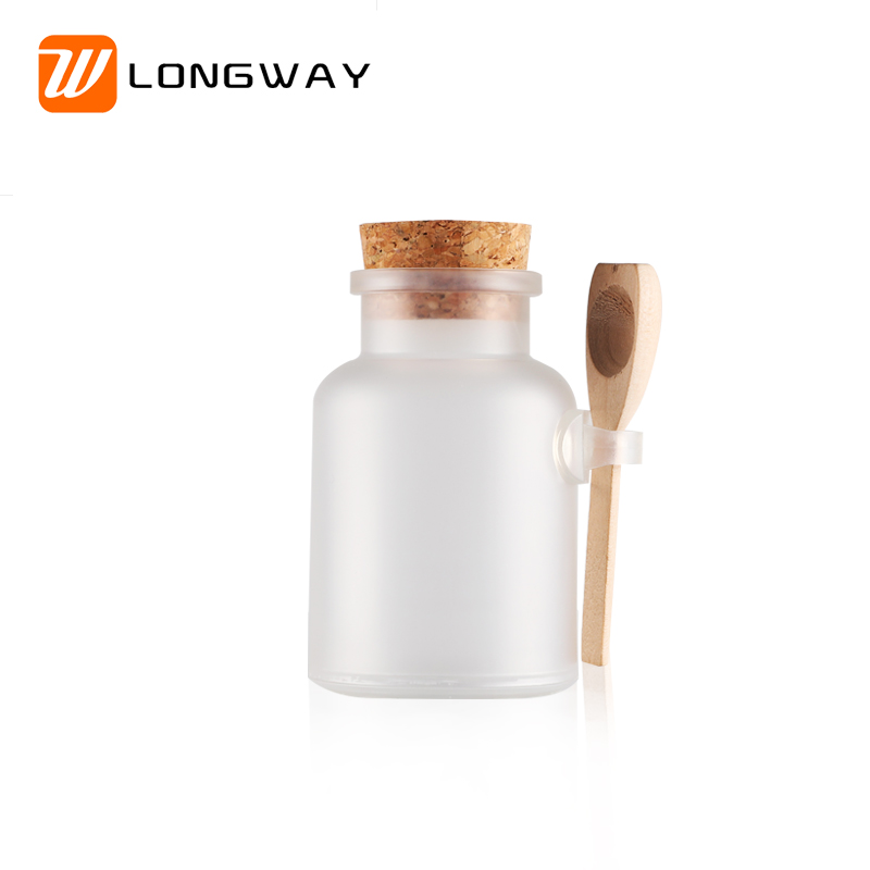  hot sale high quality 200ml ABS frosted clear bath salt bottle with wooden spoon