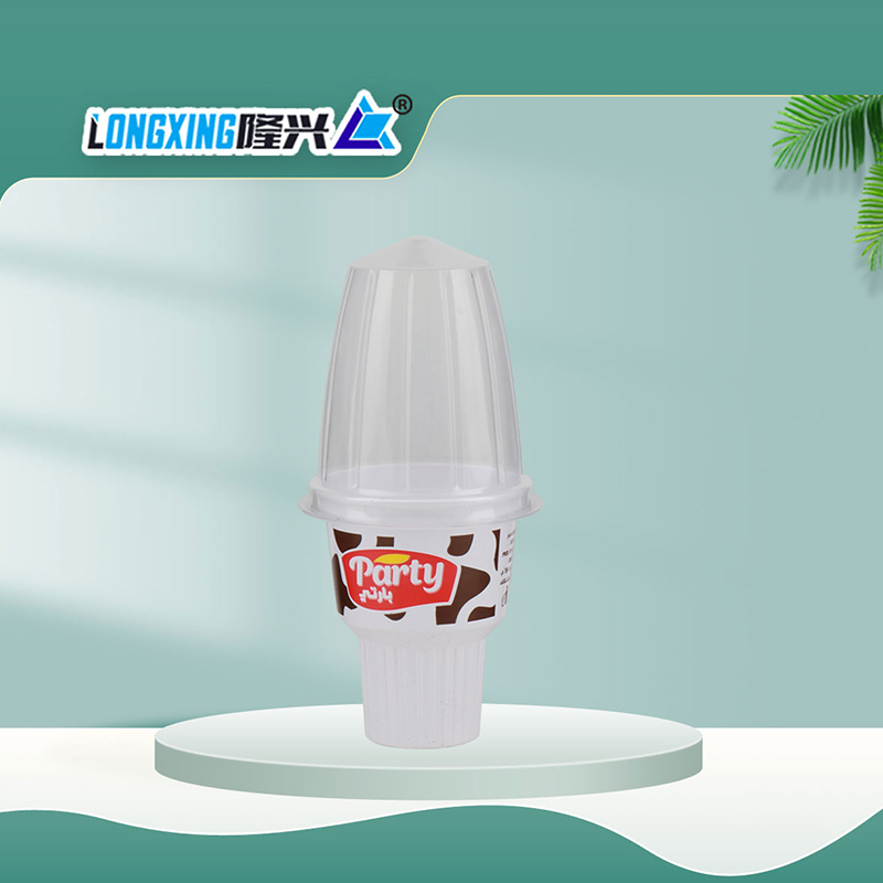 OEM disposable PP plastic ice cream cup torch shape with printed visual lid