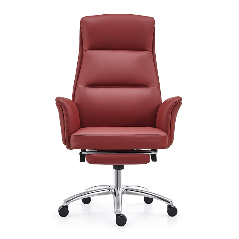 Red Hight Back Executive Chair with Padded Arms and Retractable Ottoman, PU Leather Computer Chair with Tilt-Lock Reclining Functions 