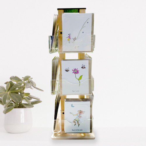 Clear Acrylic Countertop Greeting Card Display with Rotating Base - 8 Pockets Solution