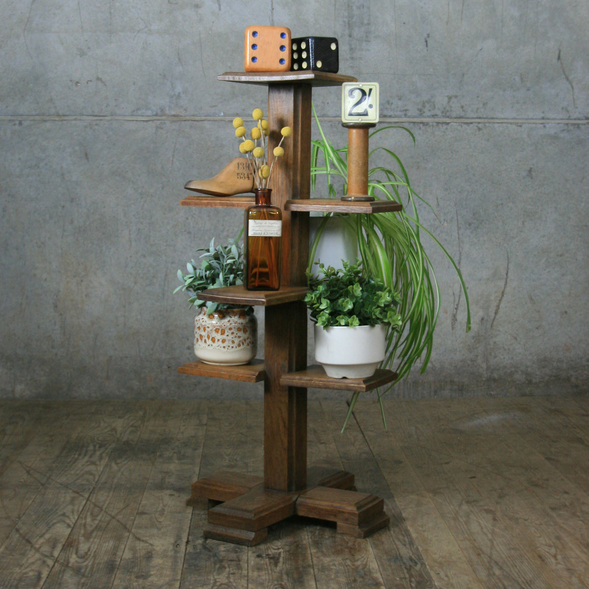 Vintage Oak Display Plant Stand / Plant Holder  Mustard Vintage