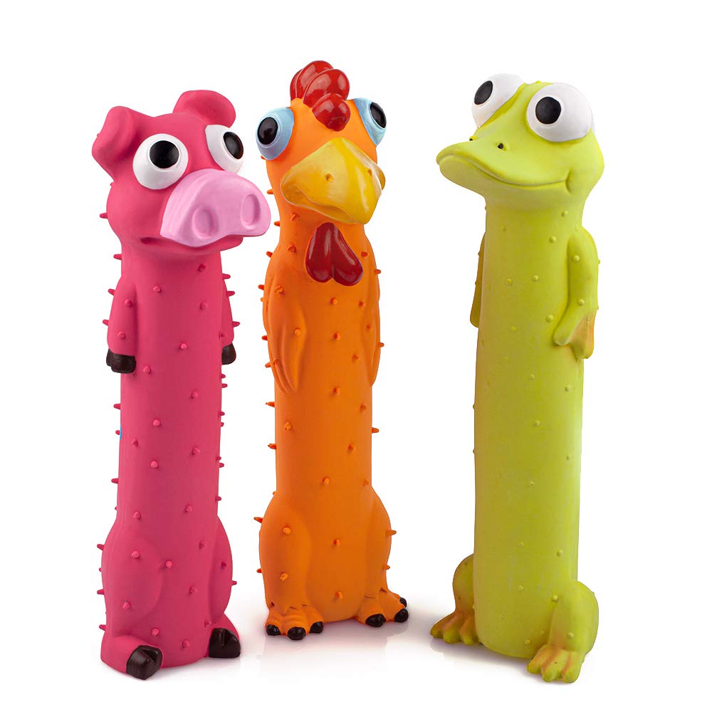 3 Pack 9" Squeaky Latex Dog Toys Standing Stick Animal