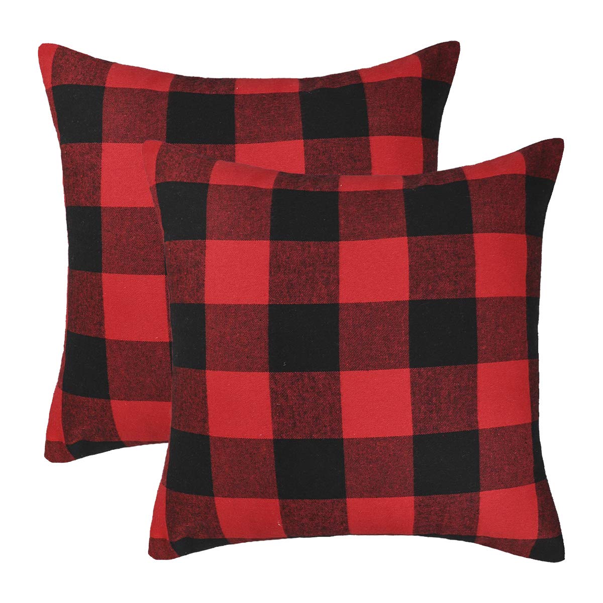 Set of 2 Christmas Plaid Throw Pillow Covers Cushion Case Home Decor Red and Black
