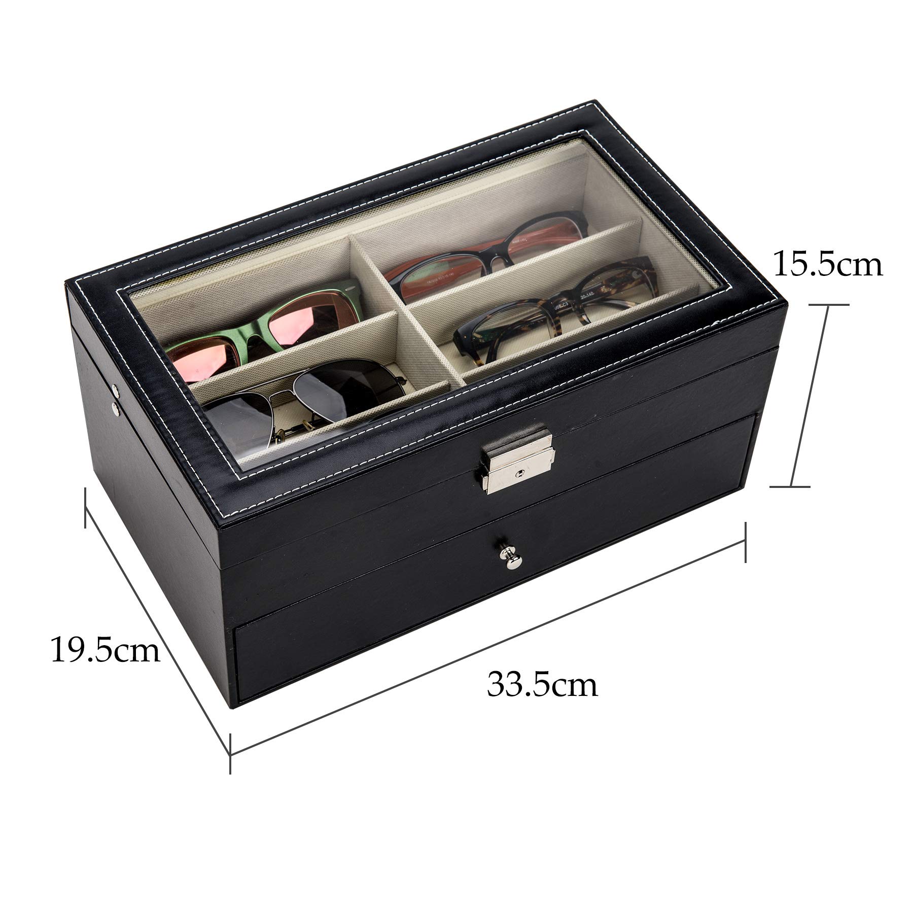 Sunglasses Organizer Leather Multiple Eyeglasses Display Case Collection Storage Box