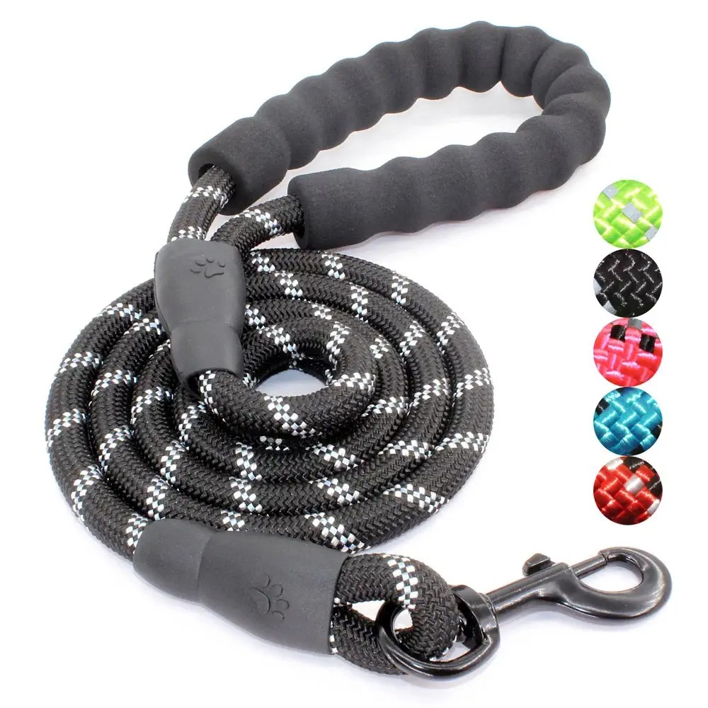 Dog Leash with Comfortable Padded Handle and Highly Reflective Threads