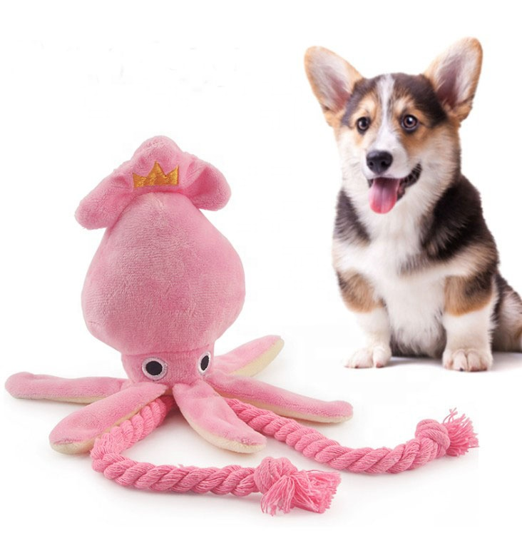 Cute Design Flannel Octopus Shape Pet Chew Toys Durable Rope Squeaky Pet Dog Chew Toys