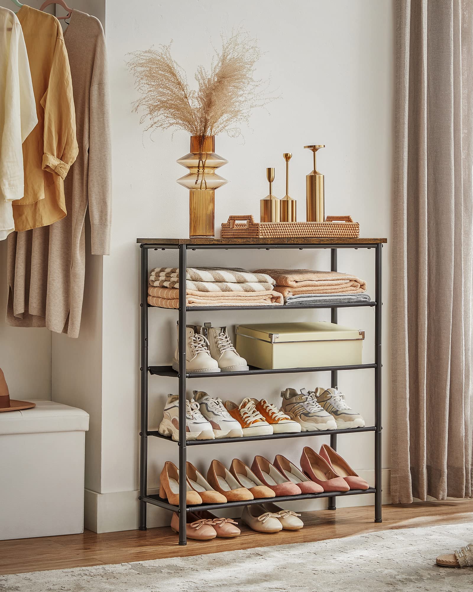 5 Tier Shoe Rack Steel Frame Narrow Shoe Organizer for Closet Entryway