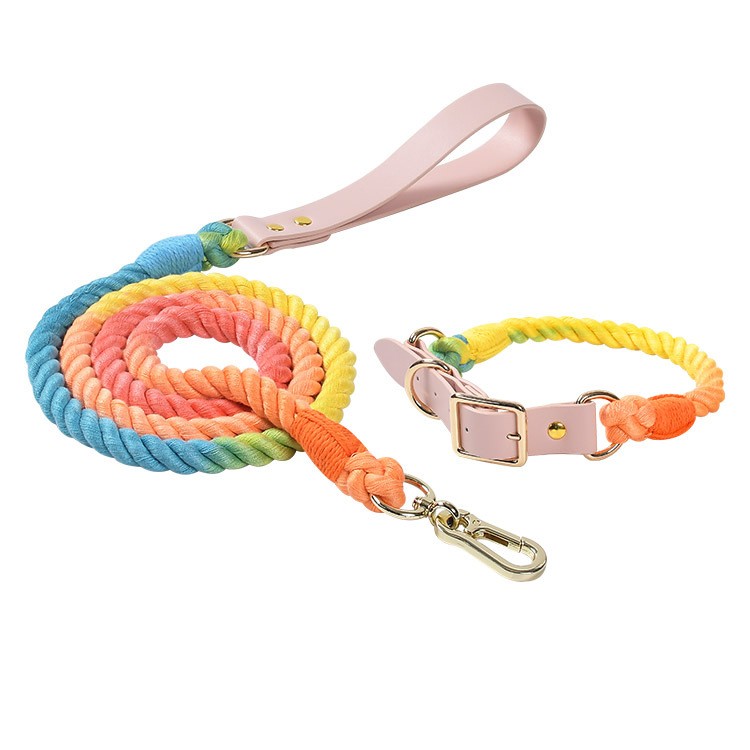 Hot Selling Luxury Custom Dog Collar and Leash Set Adjustable Cotton Rope Pet Collar and Leash Set
