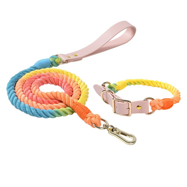  Hot Selling Luxury Custom Dog Collar and Leash Set Adjustable Cotton Rope Pet Collar and Leash Set