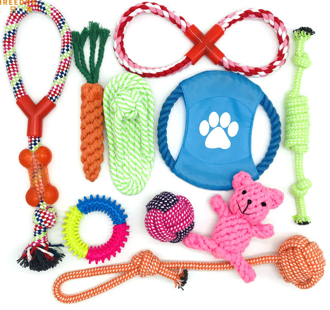 Custom 10 Pack Dog Rope Toys Interactive Cotton Rope Squeaky Dog Toy