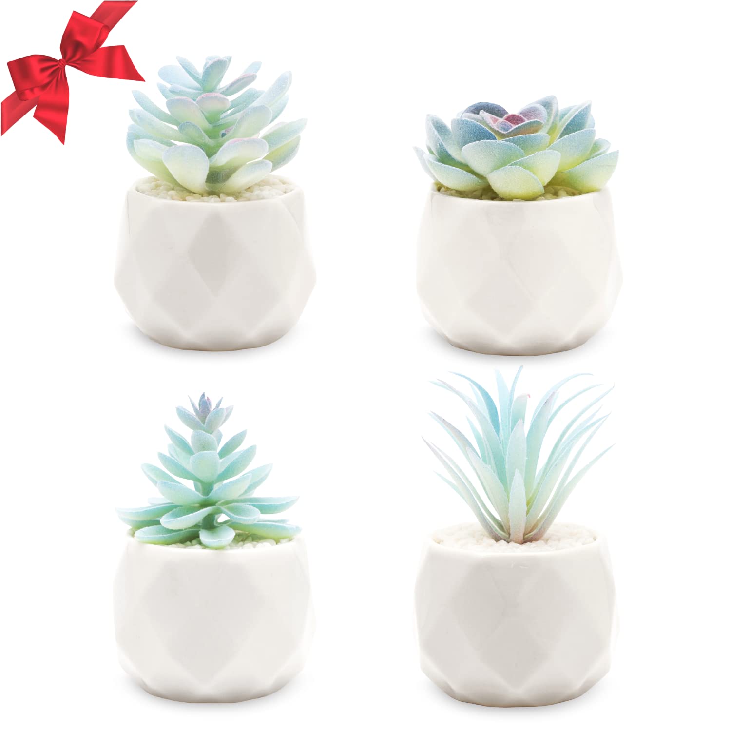 Blue Artificial Succulent Plants Ceramic Pots Faux Plant Home Desk Decor