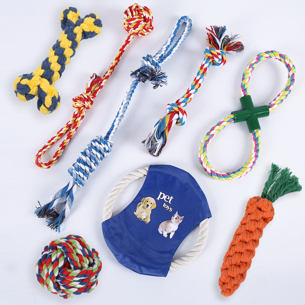 Custom 8Pcs/Set Durable Dog Toy Pack Interactive Cotton Rope Squeaky Dog Toy