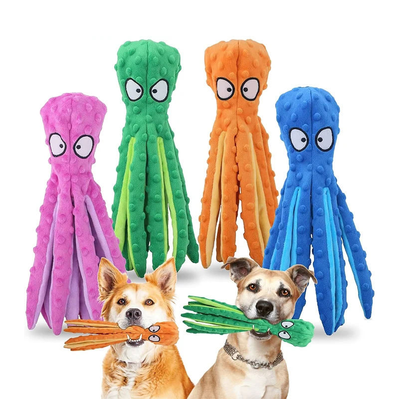 Wholesale Custom Octopus Shape Dog Squeaky Toys No Stuffing Plush Dog Cat Toy Pet Chew Toys