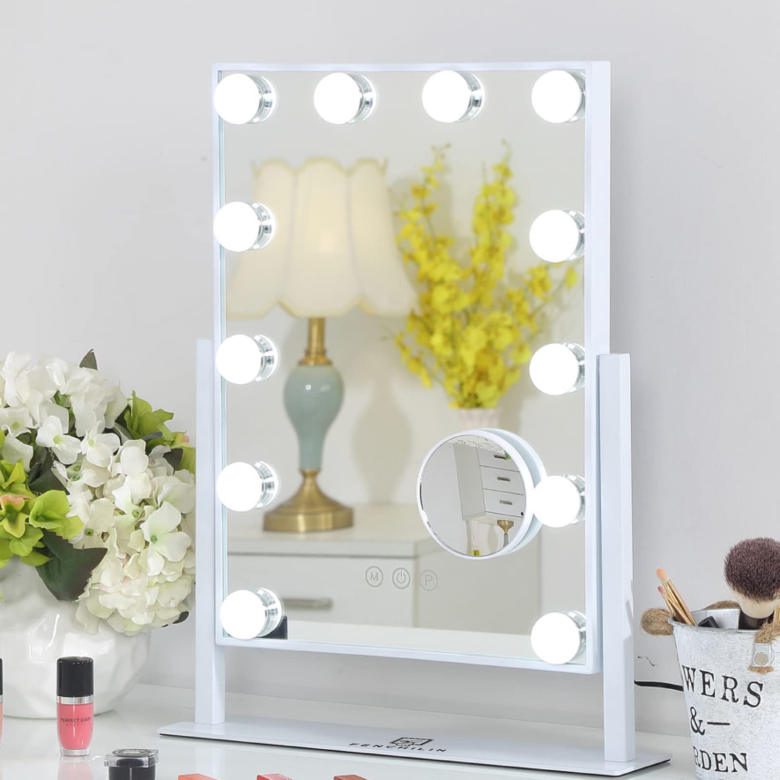 Lighted Makeup Mirror Touch Control Dimmable Light Detachable Magnification Decor