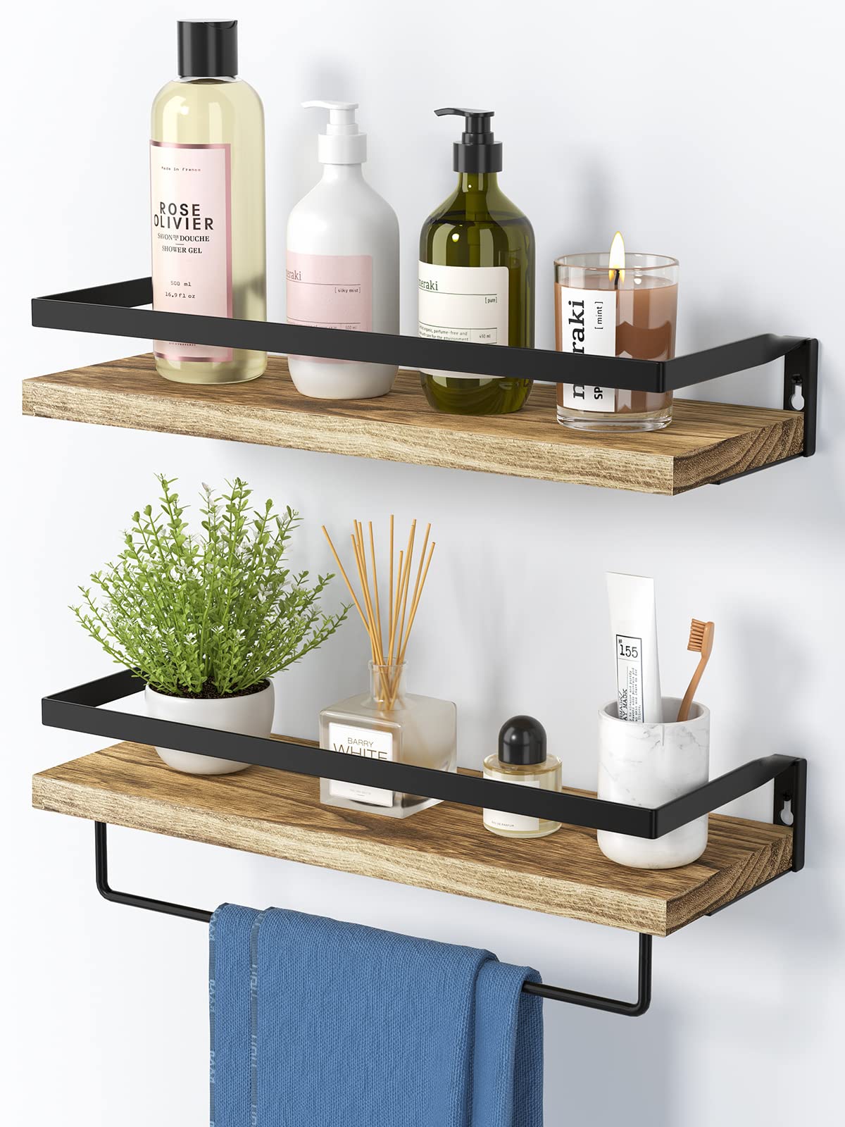 Floating Shelves Wall Towel Bar Mounted Solid Wood Wall Shelves Decor