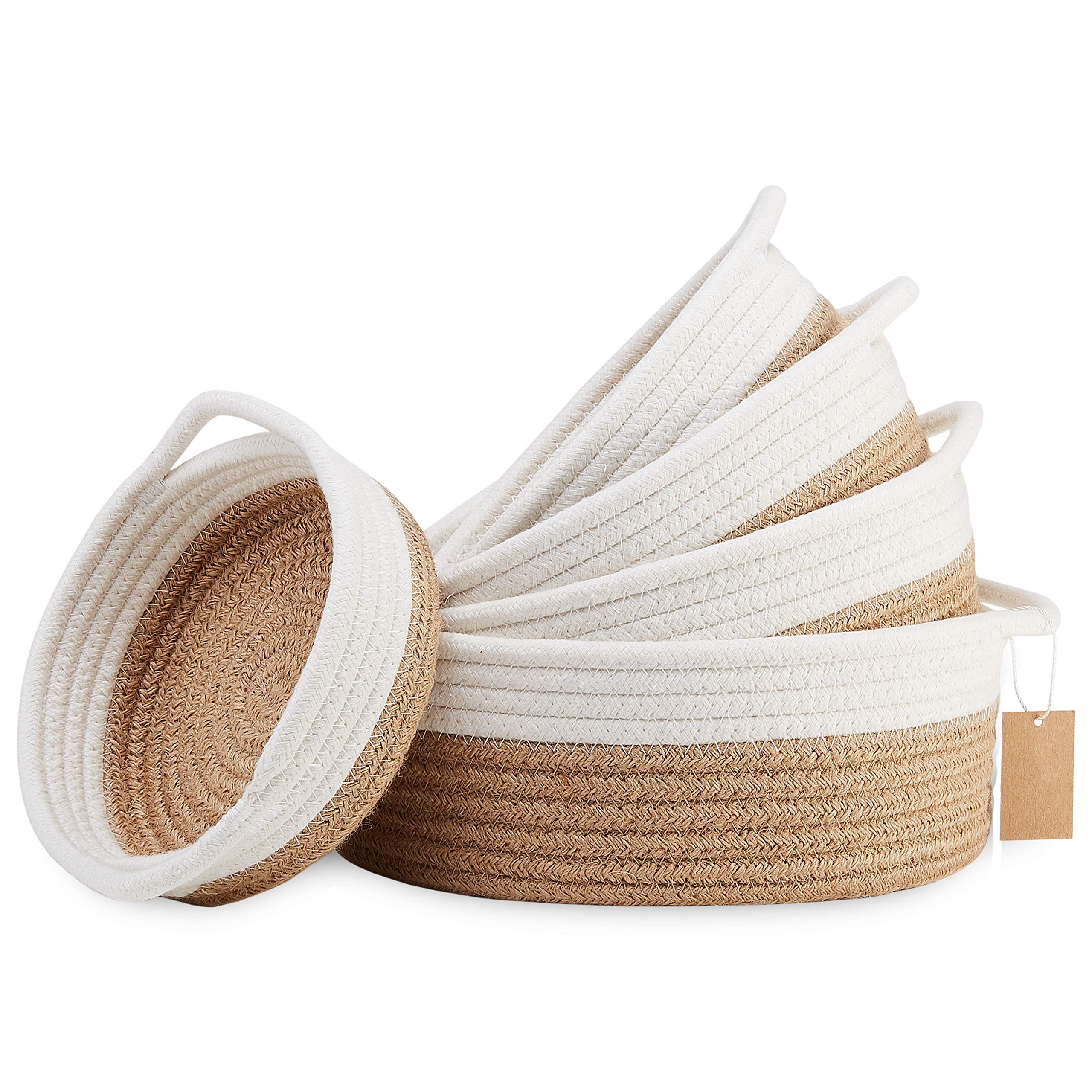 Round Small Woven Baskets Set 100% Natural Cotton Rope Home Decor