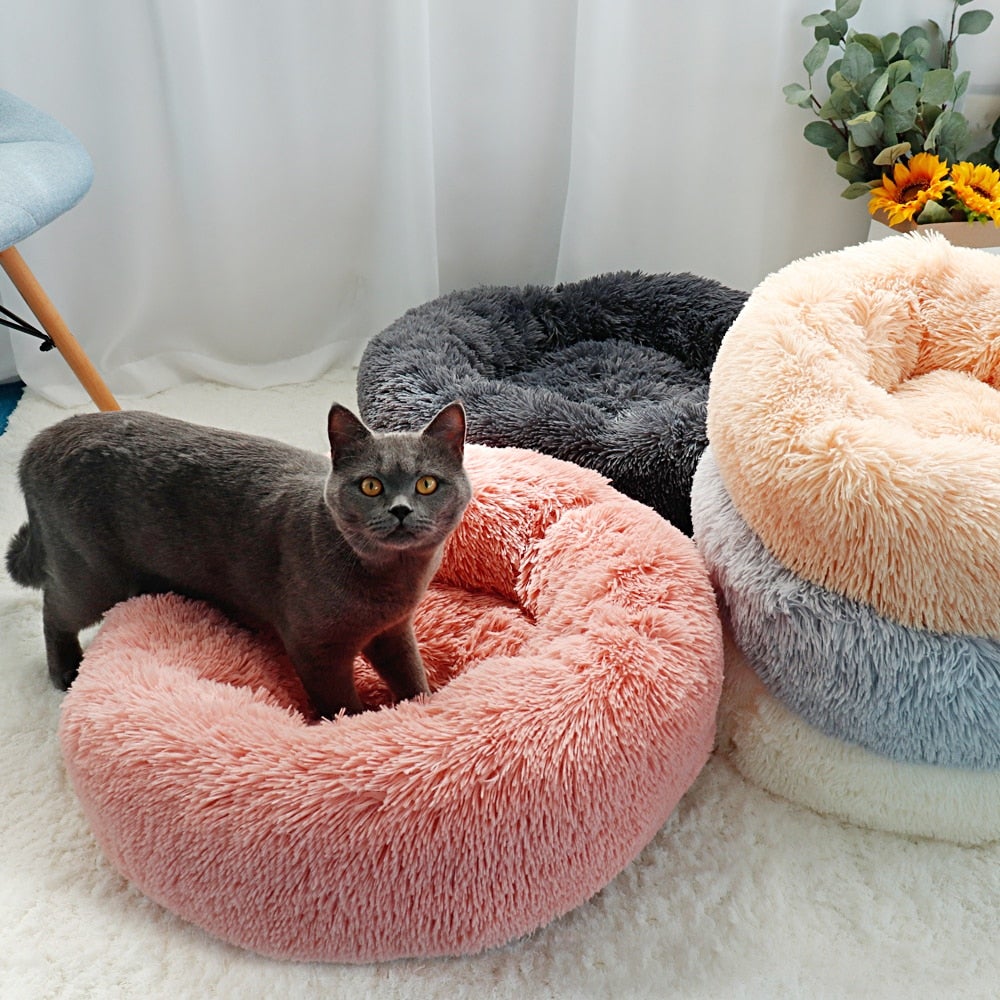 Ultra Soft Fluffy Plush Cat Donut Bed - Perfect for Cuddling with Your Feline Friend!