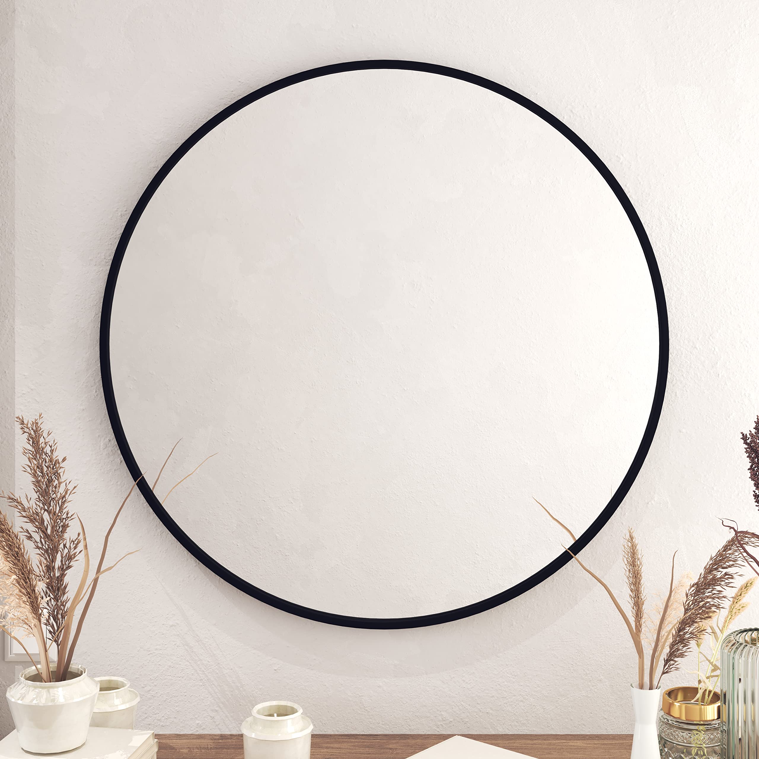 Black Circle Wall Mirror Modern Home Bathroom Decor
