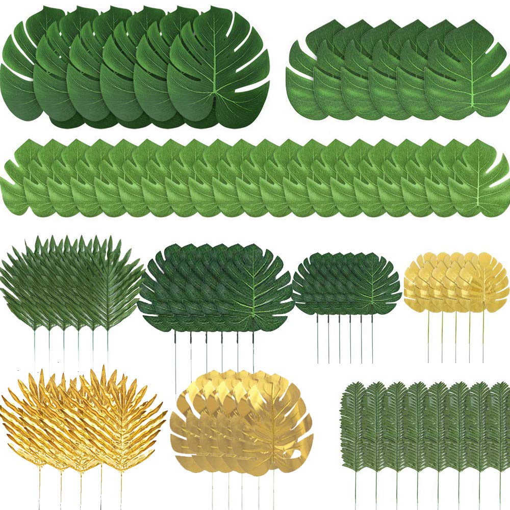 Artificial Palm Leaves Golden Tropical Leaves Stems Jungle Party Beach Decor