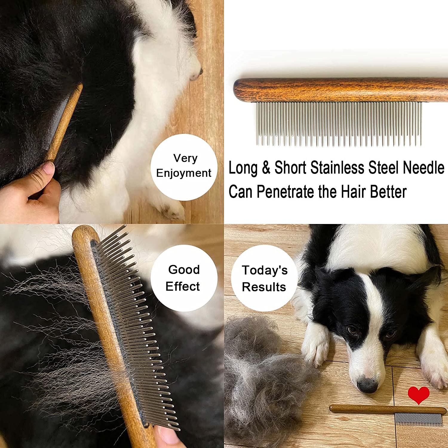 Durable Wooden Handle Cat Hair Remover Comb Pet Grooming Tools