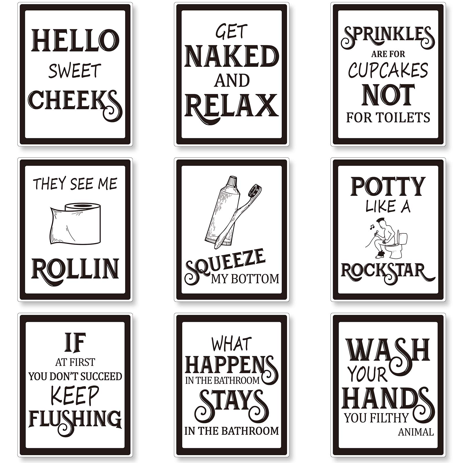  Bathroom Art Prints Home Wall Decor Funny Vintage Sign Sayings Black Font Slogan Poster