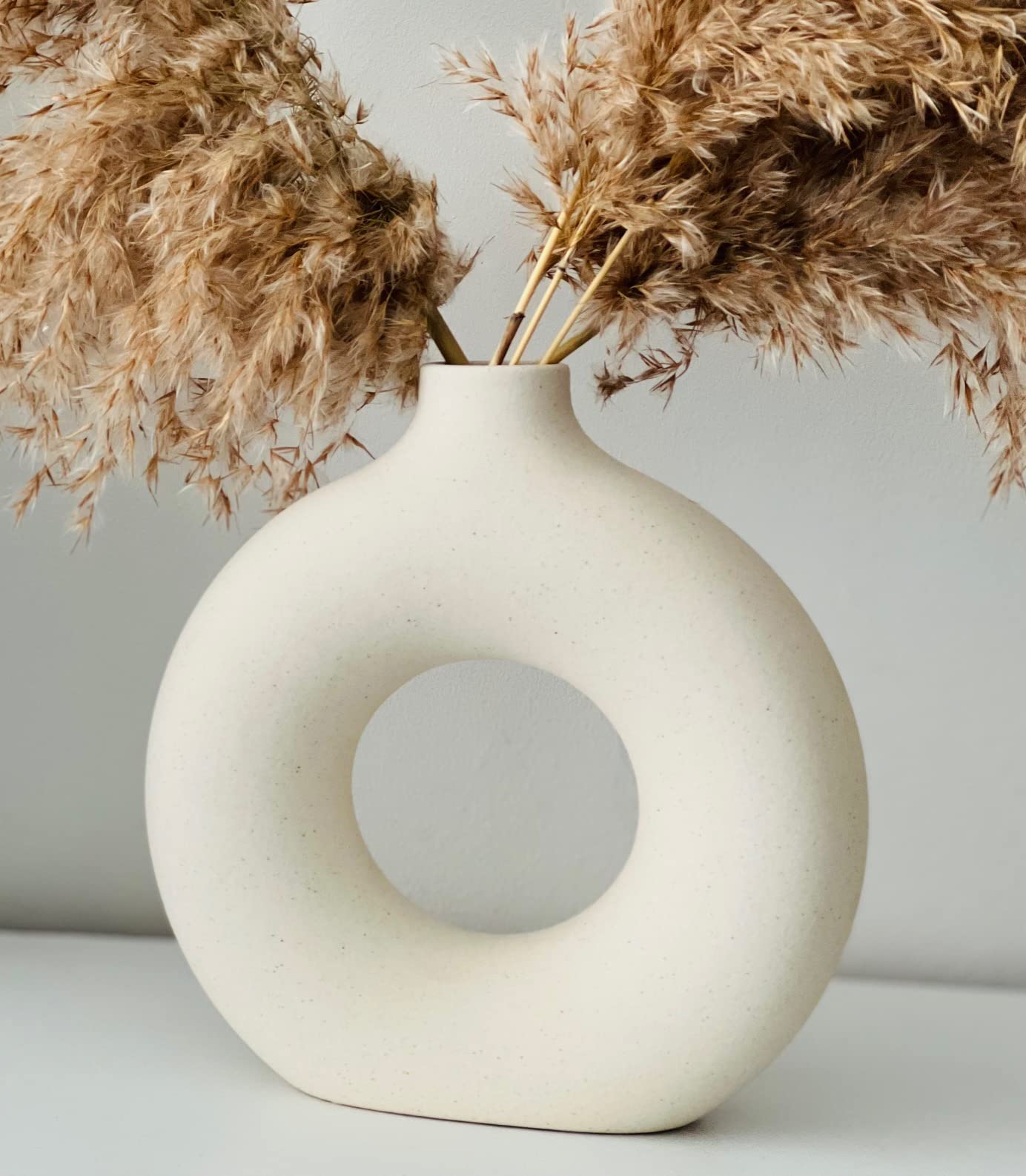 White Ceramic Donut Vase Modern Boho Home Decor
