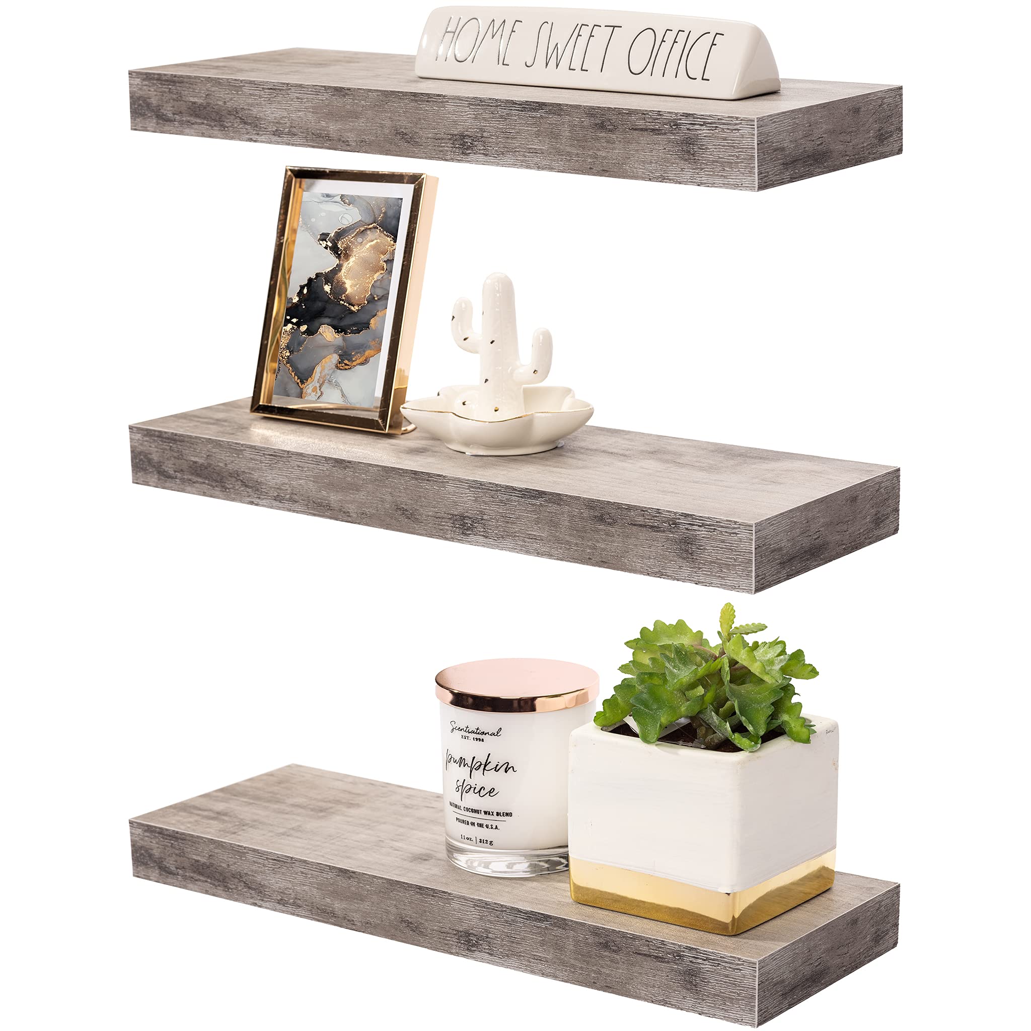 Floating Shelf Set Rustic Wood Hanging Rectangle Wall Shelves Home Decor