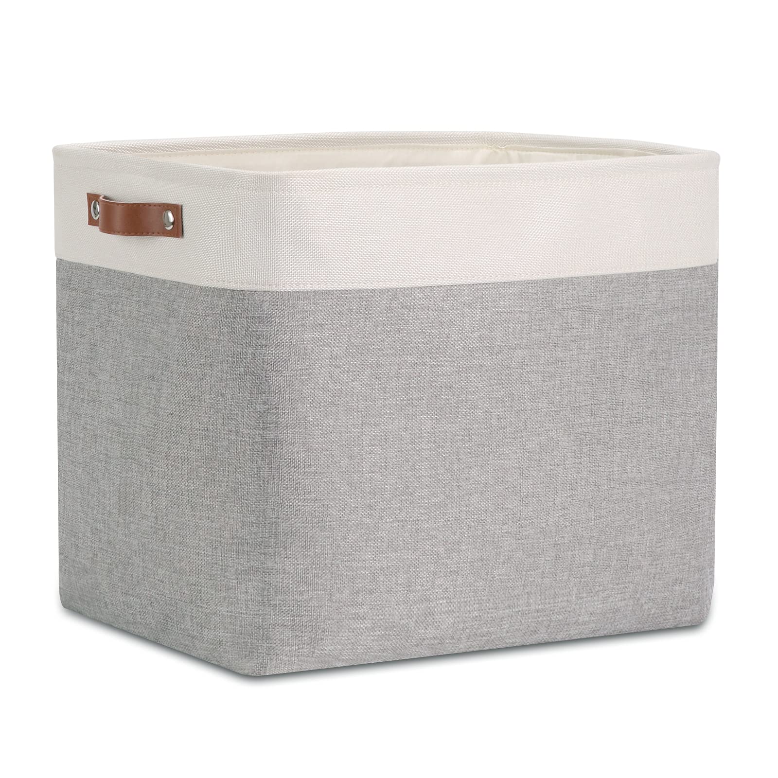 Large Fabric Storage Baskets with Leather Handles Canvas Bin Modern Home Decor