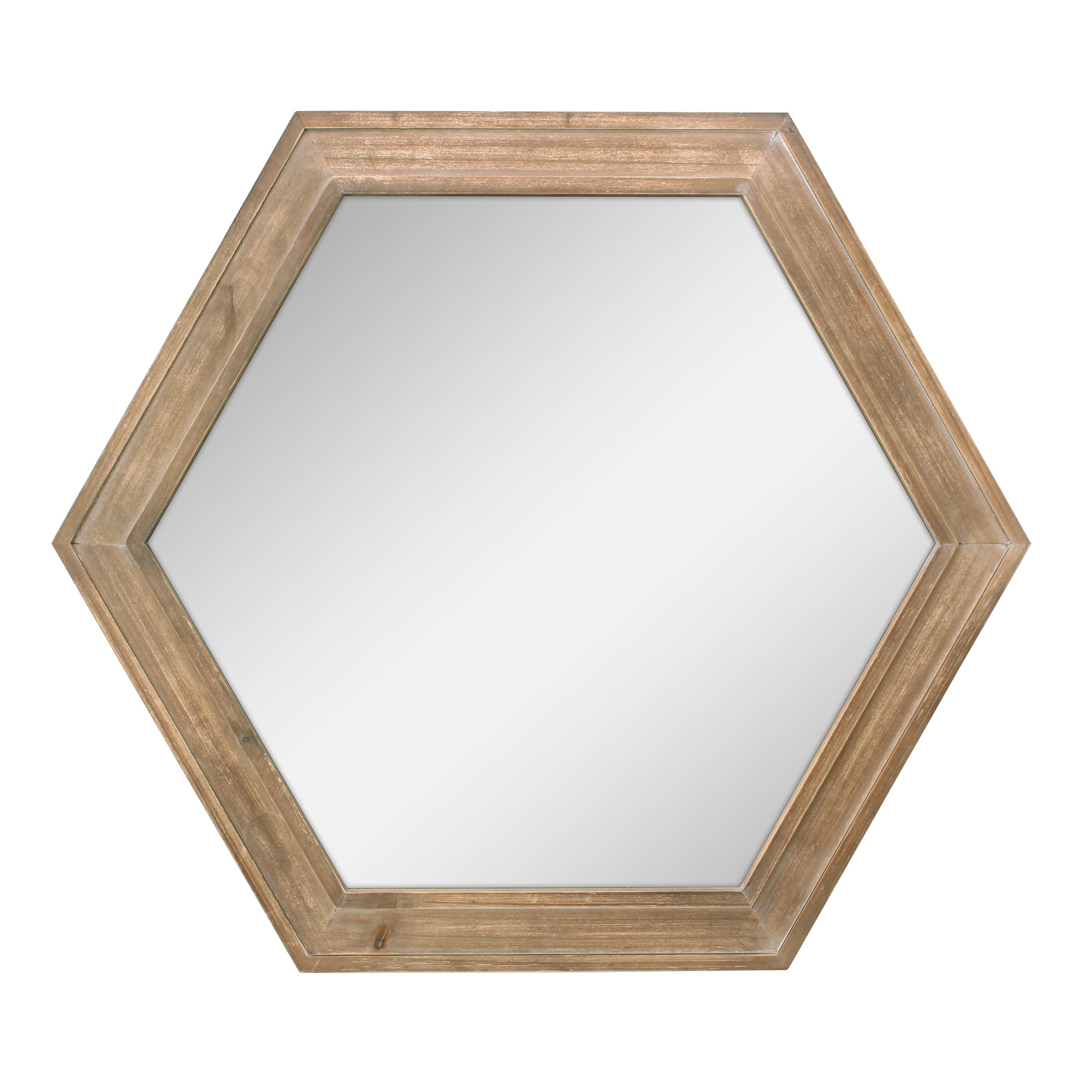 Hexagon Hanging Wall Mirror Natural Wood Frame Rustic Farmhouse Decor