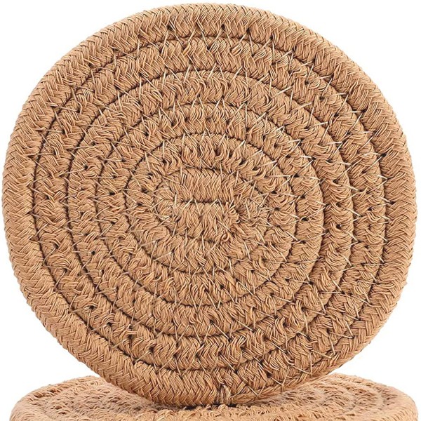 Braided Woven Drink Coasters Cotton Absorbent Round Coasters Home Decor Gift