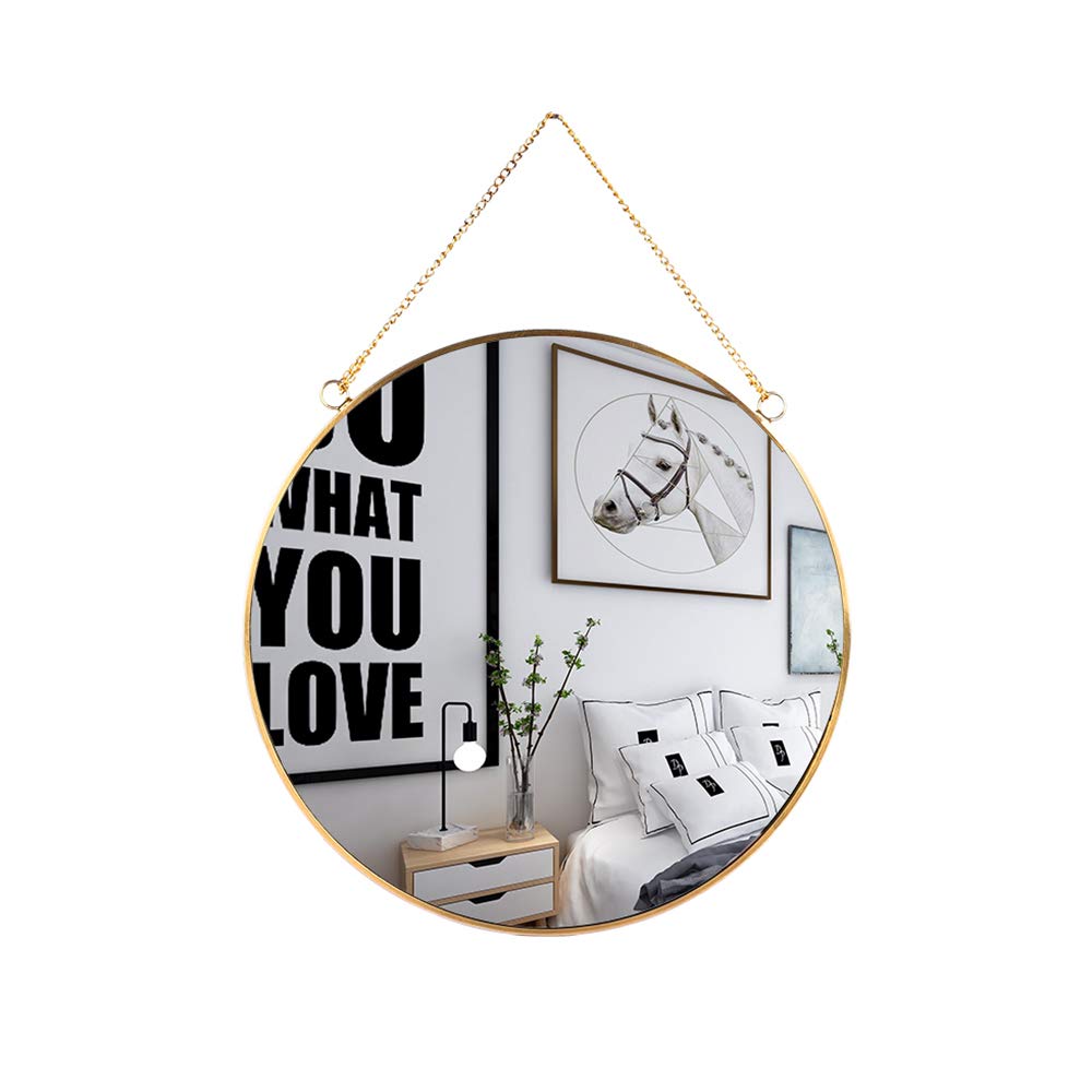 Hanging Wall Circle Mirror Gold Geometric Mirror with Chain Room Decor