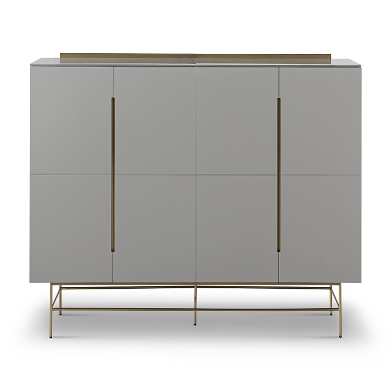 High Quality Modern Luxury Glass Lacquer Stainless Steel Four Door High Sideboard Cabinet Wooden Metal Home Living Room Furniture Manufacturer China Customized Supplier