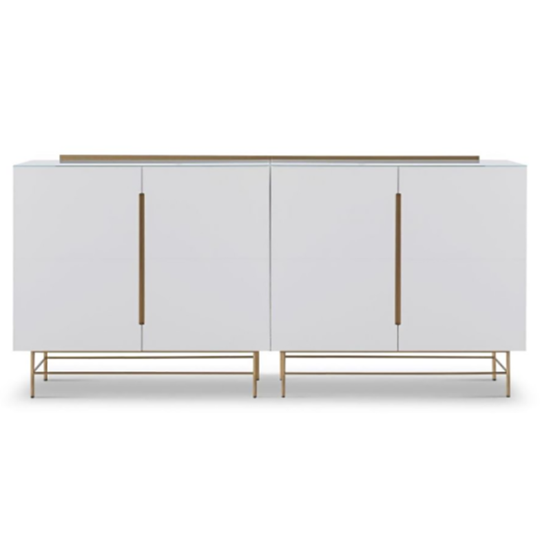  Four Door High Quality Modern Luxury Glass Lacquer Stainless Stee High Sideboard Cabinet Wooden Metal Home Living Room Furniture Manufacturer China Customized Supplier