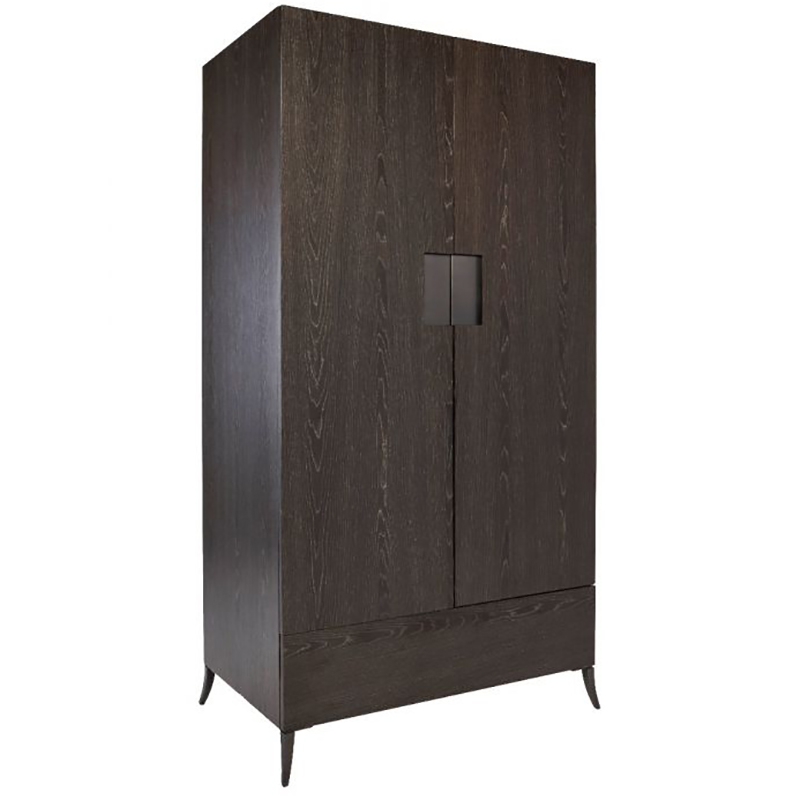  Black Oak Veneer Metal Handle Taped Shape Leg Two Door High Quality Modern Luxury Stainless Steel Wardrobe Wooden Metal Home Bedroom Furniture Manufacturer China Customized Supplier