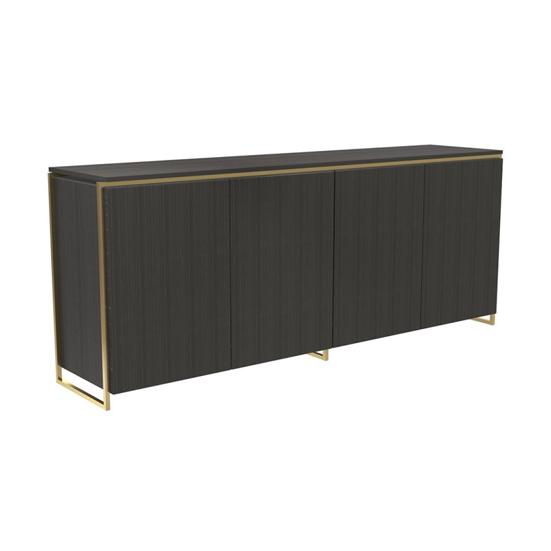 High End Contemporary Luxury Veneered Stainless Steel Four Door High Sideboard Cabinet Wooden Metal Home Living Room Furniture Manufacturer China Customized Supplier