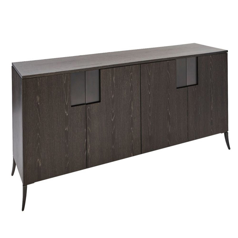  High Quality Modern Luxury Veneered Stainless Steel Handle Taped Leg Four Door High Sideboard Cabinet Wooden Metal Home Living Room Furniture Manufacturer China Customized Supplier