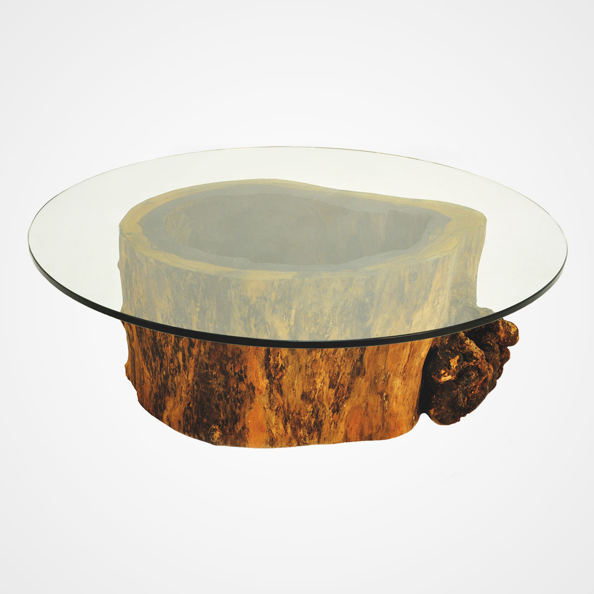 Stylish Round Glass Top Coffee Table with Wooden Base