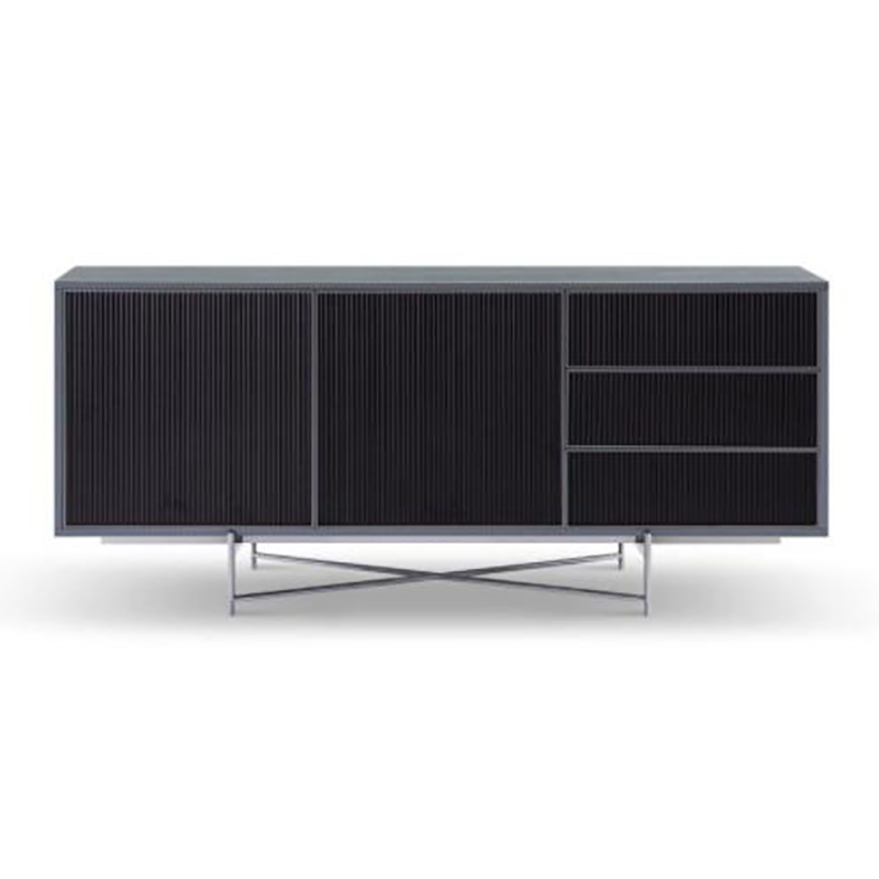 Modern Quality Luxury Fluted Glass Wood Laminate Stainless Steel High Sideboard Cabinet Case Good Wooden Metal Home Living Room Furniture Manufacturer China Customized Supplier