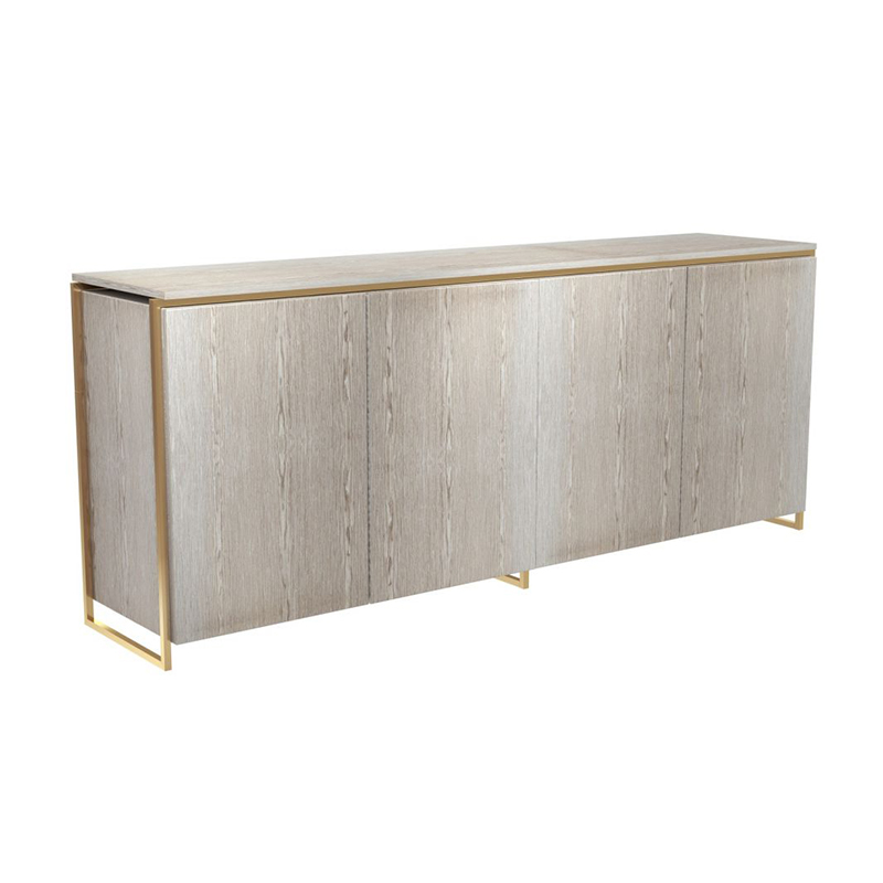 High End Contemporary Luxury Veneered Stainless Steel Four Door High Sideboard Cabinet Wooden Metal Home Living Room Furniture Manufacturer China Customized Supplier