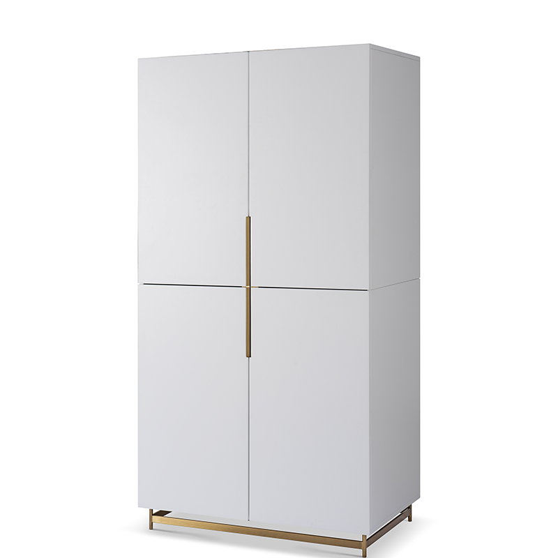 Two Door High Stanard Modern Luxury Lacquer Stainless Steel Wardrobe Wooden Metal Home Bedroom Furniture Manufacturer China Customized Supplier