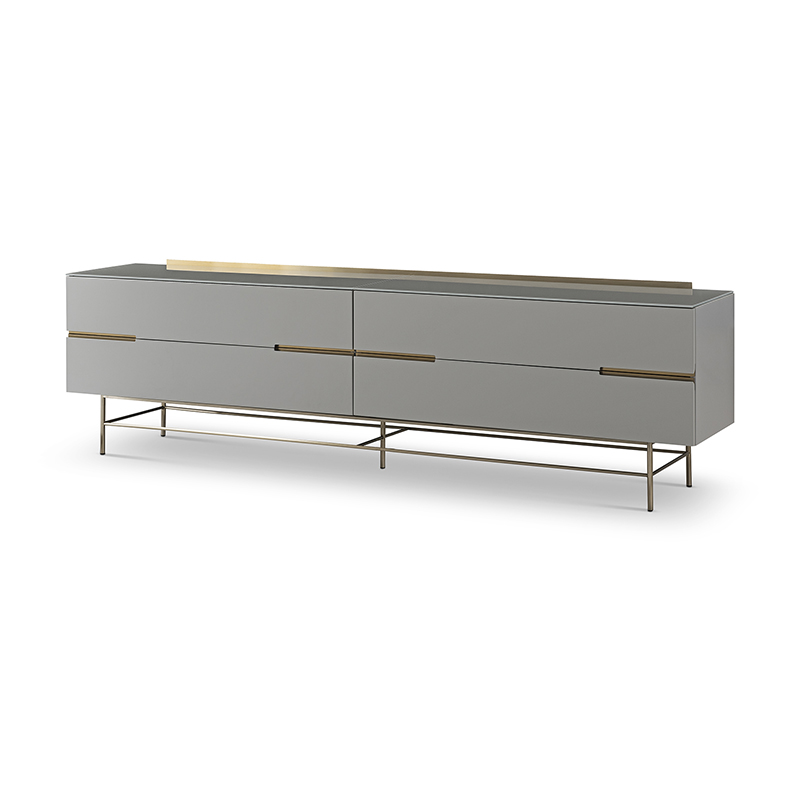 High Quality Modern Luxury Glass Lacquer Stainless Steel TV cabinet TV Unit Storage Low Sideboard with Drawers Wooden Metal Home Bedroom Furniture Manufacturer China Customized Supplier