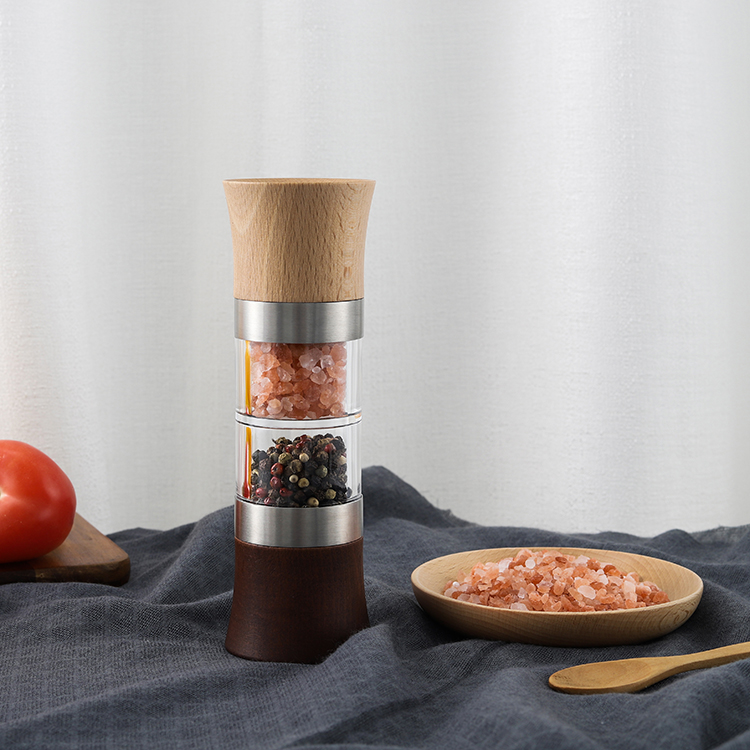 2 in 1 Wooden Salt and Pepper Grinder for Cooking with Ceramic Burr
